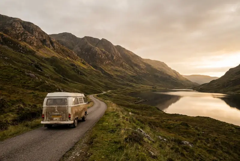 Van sur la North Coast 500 dans les Highlands d'Écosse